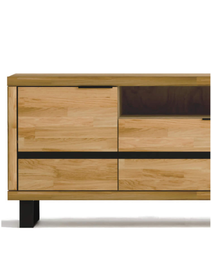 Szafka RTV Mono Loft MOE-02, z drzwiami i wnęką na sprzęt, front lity dąb olejowany, SIUDY