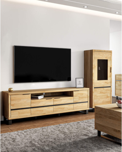 Szafka RTV Mono Loft MOE-02, z drzwiami i wnęką na sprzęt, front lity dąb olejowany, SIUDY