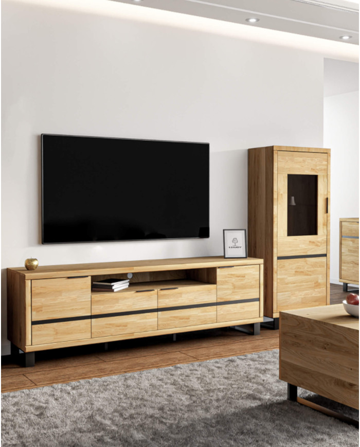 Szafka RTV Mono Loft MOE-02, z drzwiami i wnęką na sprzęt, front lity dąb olejowany, SIUDY