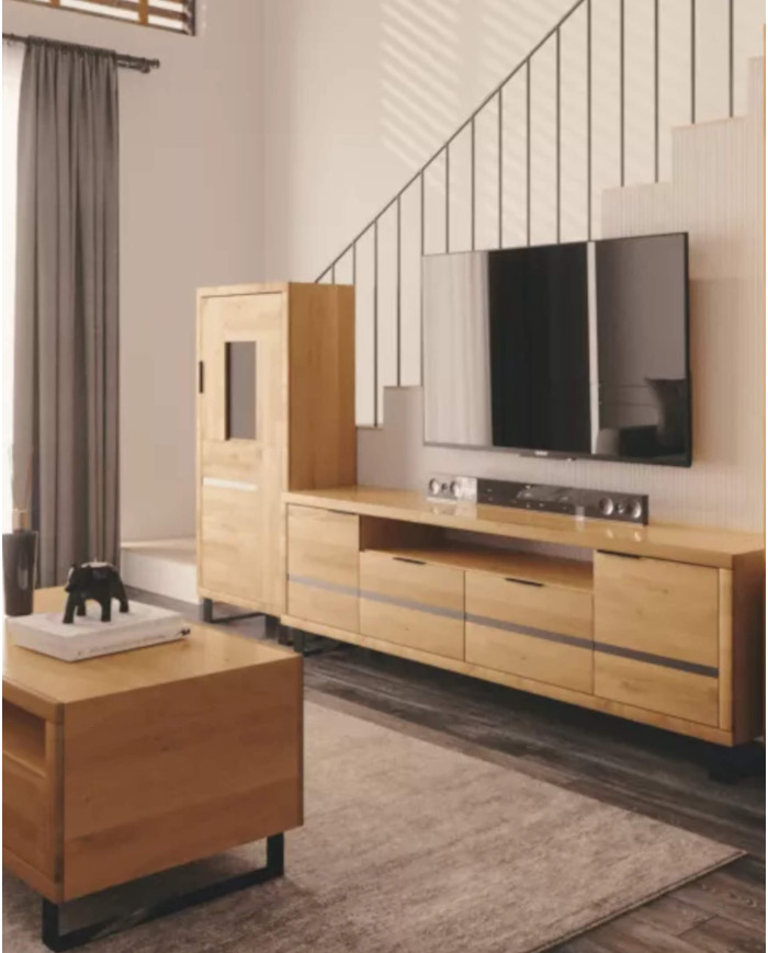 Szafka RTV Mono Loft MOE-02, z drzwiami i wnęką na sprzęt, front lity dąb olejowany, SIUDY