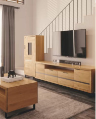 Szafka RTV Mono Loft MOE-02, z drzwiami i wnęką na sprzęt, front lity dąb olejowany, SIUDY