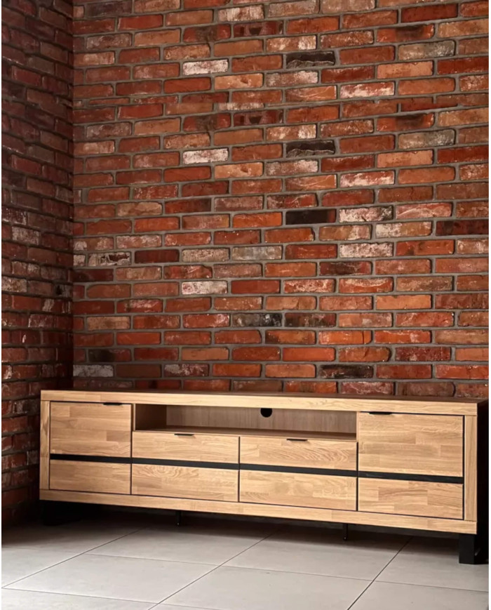 Szafka RTV Mono Loft MOE-02, z drzwiami i wnęką na sprzęt, front lity dąb olejowany, SIUDY