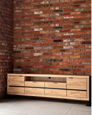 Szafka RTV Mono Loft MOE-02, z drzwiami i wnęką na sprzęt, front lity dąb olejowany, SIUDY