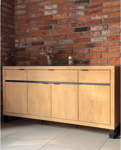 Komoda Mono Loft MOE-03, czterodrzwiowa z szufladami, front dąb lity olejowany, SIUDY