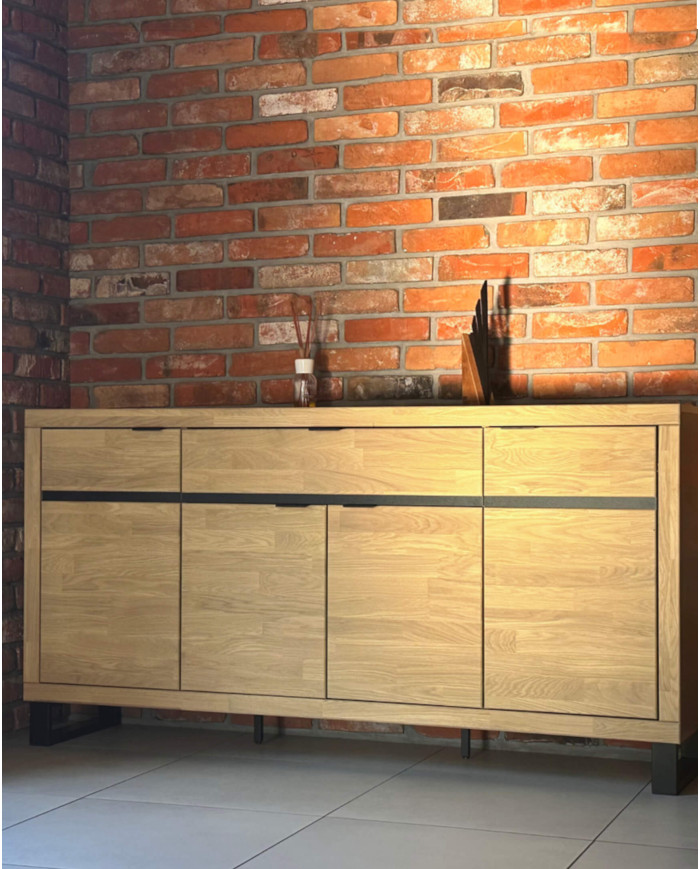 Komoda Mono Loft MOE-03, czterodrzwiowa z szufladą, front dąb lity olejowany, SIUDY
