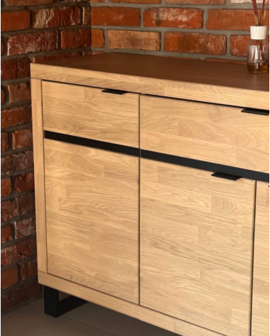 Komoda Mono Loft MOE-03, czterodrzwiowa z szufladami, front dąb lity olejowany, SIUDY