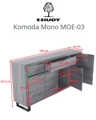 Komoda Mono Loft MOE-03, czterodrzwiowa z szufladą, front dąb lity olejowany, SIUDY