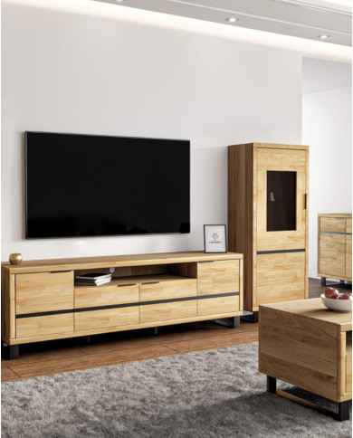 Witryna niska Mono Loft MOE-04, jednodrzwiowa, przeszklona, front lity dąb olejowany, SIUDY