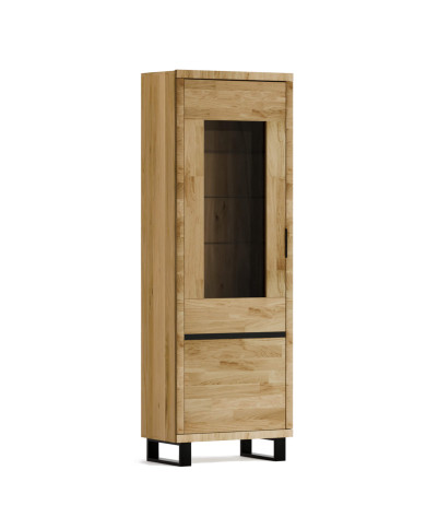 Witryna wąska Mono Loft MOE-06, jednodrzwiowa, przeszklona, front lity dąb olejowany, SIUDY