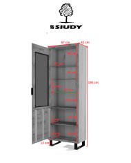 Witryna wąska Mono Loft MOE-06, jednodrzwiowa, przeszklona, front lity dąb olejowany, SIUDY