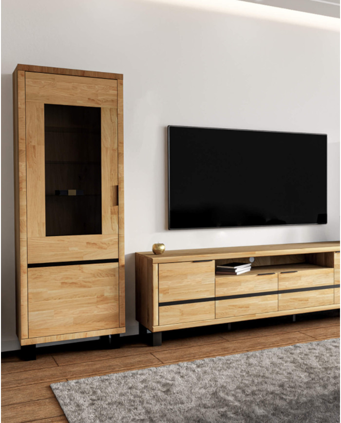 Witryna wąska Mono Loft MOE-06, jednodrzwiowa, przeszklona, front lity dąb olejowany, SIUDY