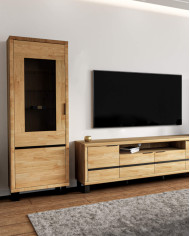 Witryna wąska Mono Loft MOE-06, jednodrzwiowa, przeszklona, front lity dąb olejowany, SIUDY