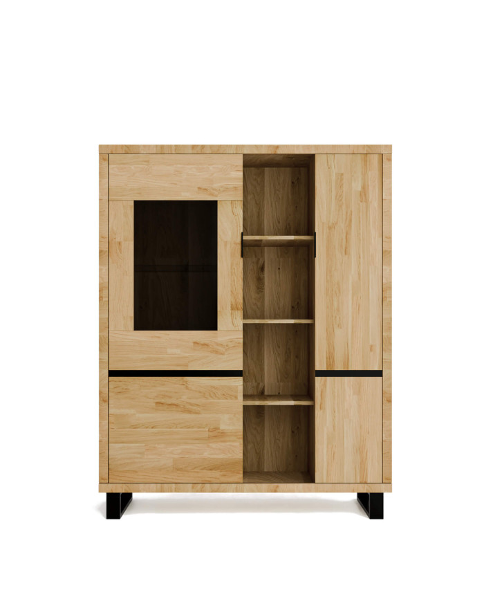 Witryna niska Mono Loft MOE-07, dwudrzwiowa, przeszklona, regał, front lity dąb olejowany, SIUDY