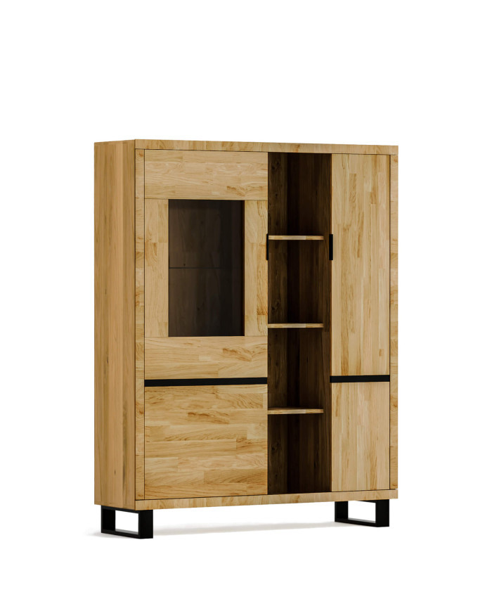 Witryna niska Mono Loft MOE-07, dwudrzwiowa, przeszklona, regał, front lity dąb olejowany, SIUDY