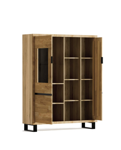 Witryna niska Mono Loft MOE-07, dwudrzwiowa, przeszklona, regał, front lity dąb olejowany, SIUDY
