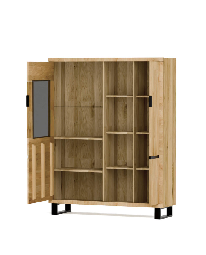 Witryna niska Mono Loft MOE-07, jednodrzwiowa, przeszklona, front lity dąb olejowany, SIUDY