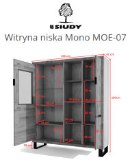 Witryna niska Mono Loft MOE-07, dwudrzwiowa, przeszklona, regał, front lity dąb olejowany, SIUDY
