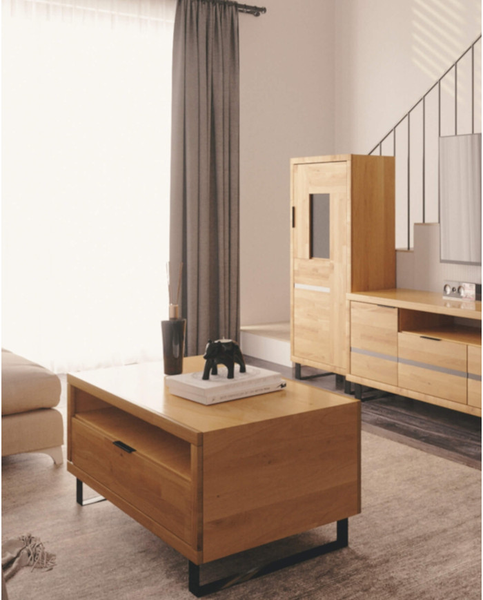 Stolik kawowy Mono Loft MOE-08, prostokątny, z półką i zamykaną szafką, front dębowy olejowany, SIUDY