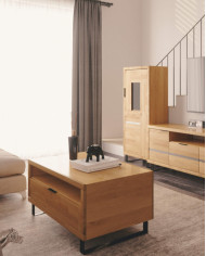 Stolik kawowy Mono Loft MOE-08, prostokątny, z półką i zamykaną szafką, front dębowy olejowany, SIUDY