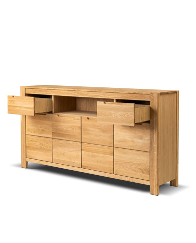 Komoda Napoli NE-15, czterodrzwiowa z szufladami i wnęką, front dąb lity olejowany, SIUDY