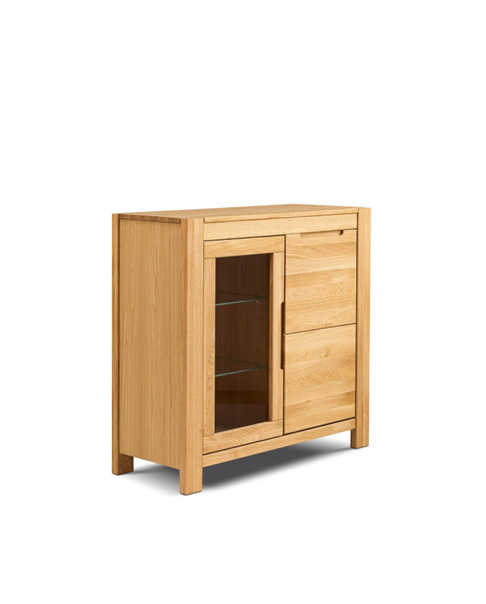 Witryna niska Napoli NE-30, dwudrzwiowa, przeszklona, front lity dąb olejowany, SIUDY