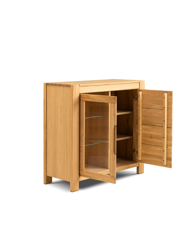Witryna niska Napoli NE-30, dwudrzwiowa, przeszklona, front lity dąb olejowany, SIUDY