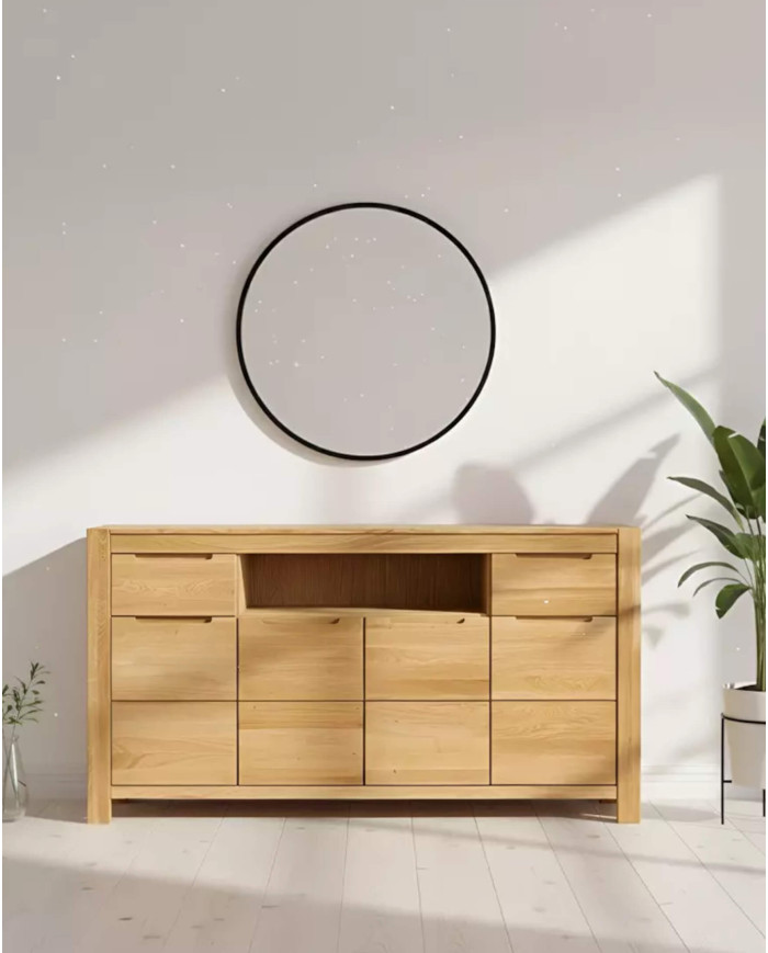 Komoda Napoli NE-15, czterodrzwiowa z szufladami i wnęką, front dąb lity olejowany, SIUDY