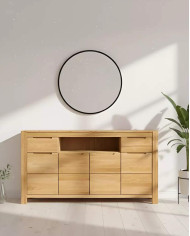 Komoda Napoli NE-15, czterodrzwiowa z szufladami i wnęką, front dąb lity olejowany, SIUDY