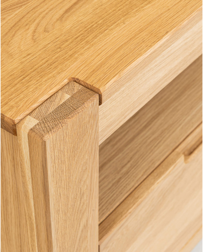 Szafka RTV Napoli NE-40, wąska, z szufladą i wnęką na sprzęt, front lity dąb olejowany, SIUDY