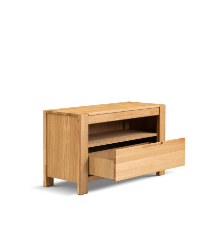 Szafka RTV Napoli NE-40, wąska, z szufladą i wnęką na sprzęt, front lity dąb olejowany, SIUDY