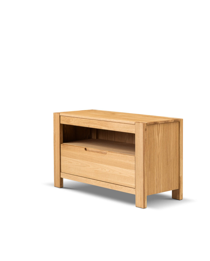 Szafka RTV Napoli NE-40, wąska, z szufladą i wnęką na sprzęt, front lity dąb olejowany, SIUDY