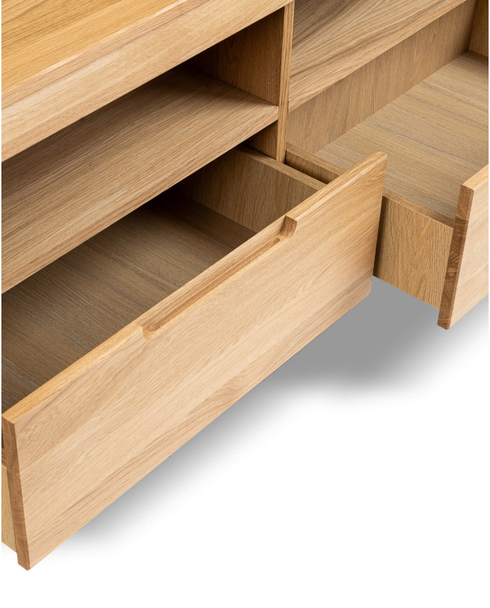 Szafka RTV Napoli NE-41, z szufladami i wnęką na sprzęt, front lity dąb olejowany, SIUDY