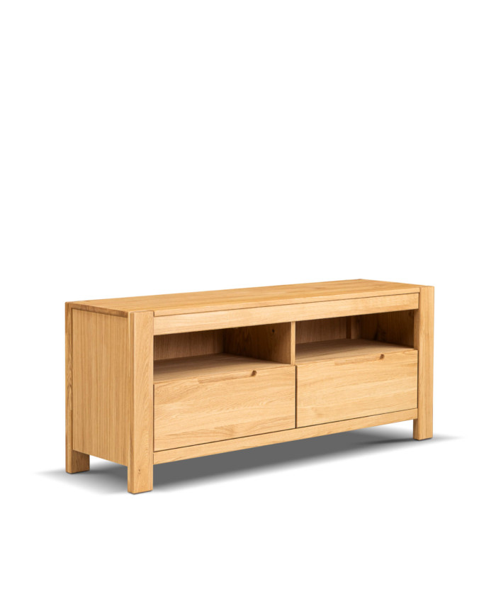 Szafka RTV Napoli NE-41, z szufladami i wnęką na sprzęt, front lity dąb olejowany, SIUDY