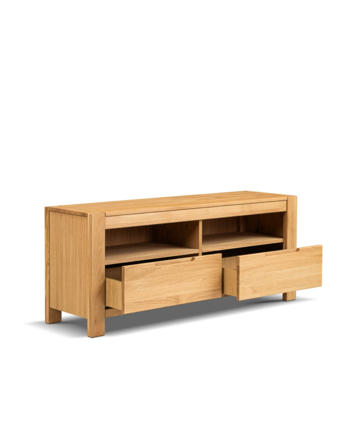 Szafka RTV Napoli NE-41, z szufladami i wnęką na sprzęt, front lity dąb olejowany, SIUDY