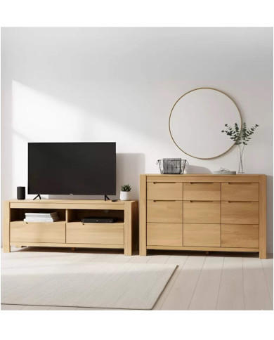 Szafka RTV Napoli NE-41, z szufladami i wnęką na sprzęt, front lity dąb olejowany, SIUDY