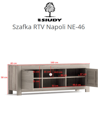 Szafka RTV Napoli NE-46, z drzwiami i wnęką na sprzęt, front lity dąb olejowany, SIUDY