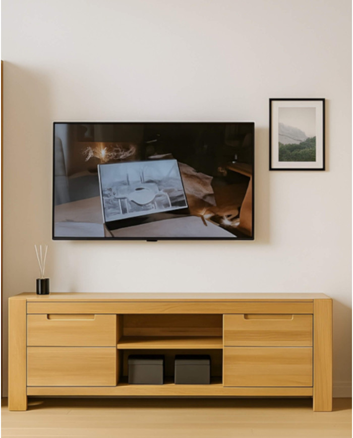 Szafka RTV Napoli NE-46, z drzwiami i wnęką na sprzęt, front lity dąb olejowany, SIUDY