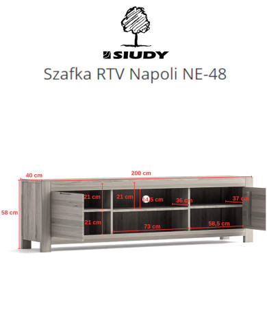 Szafka RTV Napoli NE-48, z drzwiami i wnęką na sprzęt, front lity dąb olejowany, SIUDY