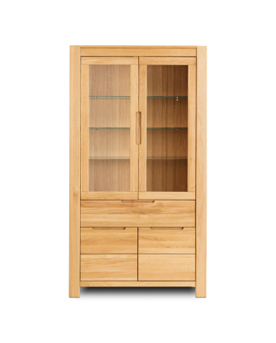 Witryna wysoka Napoli NE-70, czterodrzwiowa z szufladą, przeszklona, front lity dąb olejowany, SIUDY