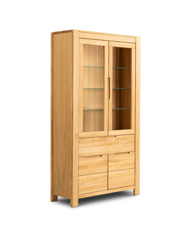 Witryna wysoka Napoli NE-70, czterodrzwiowa z szufladą, przeszklona, front lity dąb olejowany, SIUDY