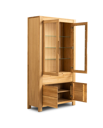 Witryna wysoka Napoli NE-70, czterodrzwiowa z szufladą, przeszklona, front lity dąb olejowany, SIUDY