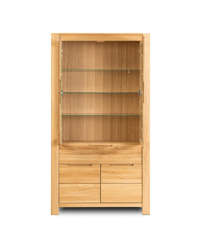 Witryna wysoka Napoli NE-70, czterodrzwiowa z szufladą, przeszklona, front lity dąb olejowany, SIUDY