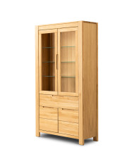Witryna wysoka Napoli NE-70, czterodrzwiowa z szufladą, przeszklona, front lity dąb olejowany, SIUDY