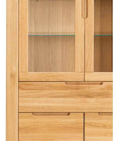 Witryna wysoka Napoli NE-70, czterodrzwiowa z szufladą, przeszklona, front lity dąb olejowany, SIUDY