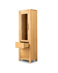 Witryna wąska Napoli NE-75, uniwersalna L/P, dwudrzwiowa z szufladą, przeszklona, front lity dąb olejowany, SIUDY