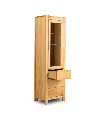 Witryna wąska Napoli NE-75, uniwersalna L/P, dwudrzwiowa z szufladą, przeszklona, front lity dąb olejowany, SIUDY