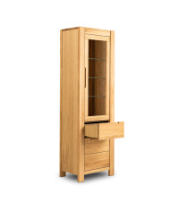 Witryna wąska Napoli NE-75, uniwersalna L/P, dwudrzwiowa z szufladą, przeszklona, front lity dąb olejowany, SIUDY