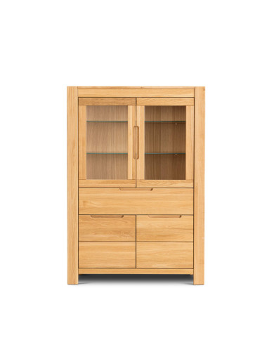 Witryna niska Napoli NE-80, czterodrzwiowa z szufladą, przeszklona, front lity dąb olejowany, SIUDY
