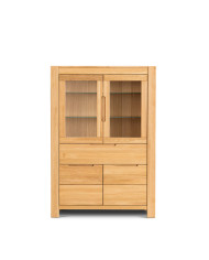 Witryna niska Napoli NE-80, czterodrzwiowa z szufladą, przeszklona, front lity dąb olejowany, SIUDY