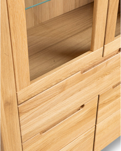 Witryna niska Napoli NE-80, czterodrzwiowa z szufladą, przeszklona, front lity dąb olejowany, SIUDY